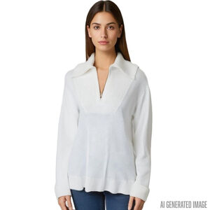 Charter Club 100% Cashmere Ivory Half Zip Knit Sweater NWT Small Quiet Luxury